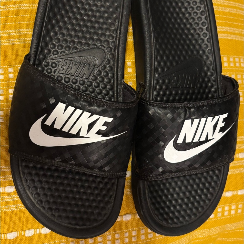 Nike Black Slides with White Logo